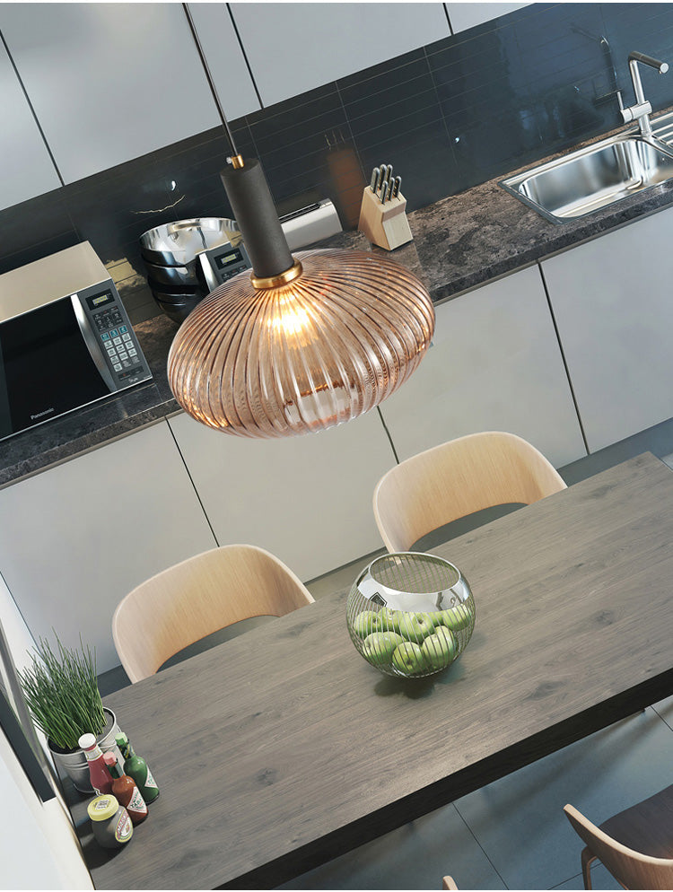Nordic Pendant Light Rib Textured Glass Perfume Bottle Lampshade